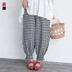 パンツ レディース ボトムス ロング丈 スモッキングパンツ ギンガムチェック レトロ ウエストゴム 60代 春 夏 オシャレウォーカー「メール便不可」「20」