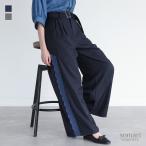 パンツ レディース ボトムス ワイドパンツ ロングパンツ ピンストライプ レース ハイウエスト ベルト付き 楽ちん 「メール便不可」「30」