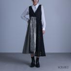 ジャンパースカート レディース ワンピース ジャンスカ ロング丈 スーツ生地 ドロスト 異素材「メール便不可」「20」