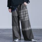  брюки женский низ широкий брюки длинный длина распорка брюки в клетку Glenn проверка талия резина осень-зима [ почтовая доставка не возможно ][20]