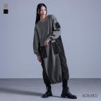 ワンピース 長袖 レディース ニットワンピ ロング丈 ナイロン 配色 切り替え 異素材 ポケット モード 秋 冬 返品交換不可 「メール便不可」「50」