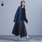 「送料無料」ワンピース 長袖 レディース ニット ニットワンピ キルティング アシンメトリー ドッキング 切り替え 切替 配色 レイヤード「メール便不可」「60」