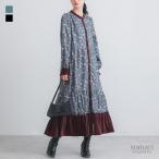 ショッピングレトロ ティアードワンピース 長袖 レディース ワンピ ロング 花柄 ベロア生地 裏地付き ポケット 体型カバー 50代 40代 秋 冬「メール便不可」「20」