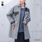 「送料無料」コート レディース アウター ミドルコート ステンカラーコート ジップアップ 異素材 合成皮革 バックル 裏地付き 秋 冬「メール便不可」「40」