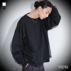 カットソー 長袖 メンズ トップス Tシャツ ロンT 綿100% レイヤード風 シアー 透け感 異素材 ドッキング オーバーサイズ 春 秋「メール便不可」「30」
