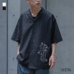 カジュアルシャツ 半袖 五分袖 メンズ トップス オープンカラー 開襟 刺繍 パンサー 羽織り ビッグシルエット オーバーサイズ 春 夏 秋「メール便可」「10」