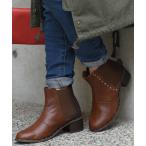 サイドゴア レディース シューズ ブーツ バイカラー 『スタッズ付きバイカラーサイドゴアショートブーツ』【メール便不可】