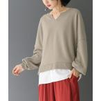 スウェット レディース トレーナー トップス 長袖 キーネック 異素材 重ね着風  『レイヤード風キーネックスウェット』※返品交換不可※【メール便不可】