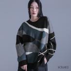 ニット レディース ユニセックス 秋冬 トップス 長袖 クルーネック配色 ジャカード【メール便不可】【20】