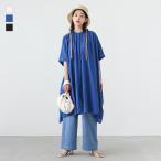 ショッピングシャツワンピ ワンピース レディース シャツワンピ シャツワンピース 半袖 ひざ丈 バンドカラー インド綿100％ レイヤード 重ね着※メール便可※【10】