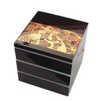 若泉漆器 3段重箱 7寸大和重 新溜内朱渕金 華暦 パッキン中蓋3枚付 H-151-95