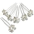 K&R ヘアピン パール 結婚式 卒業式 入学式 髪飾り ヘッドドレス 和装 アレンジ (三つ葉 6本)