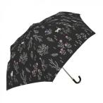 婦人用晴雨兼用折りたたみ傘 50cm 野の花と猫 ブラック ミニ傘 ネコ キャット 猫