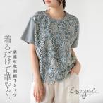 トップス カットソー 着るだけで華やぐ異素材花刺繍 Tシャツ 薄手 半袖 華やか 刺繍レース キレカジ 着映え グレー 春 夏 秋 OTONA 40代 50代 60代