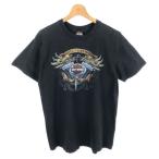 【古着】 Harley-Davidson ハーレーダビッドソン Tシャツ 両面プリント エンジン イーグル柄 ブラック系 メンズM 【中古】 n045841