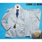 新品定価7.5万円 COMME CA MEN コムサメン 春秋 艶感 セットアップ スーツS水色(23) 15JG01