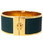 トリーバーチ 小物 TORY BURCH レザー ブラス ロゴブレス ワイド ブレスレット バングル グリーン×ゴールド 20190918a