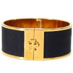 トリーバーチ 小物 TORY BURCH レザー ブラス ロゴブレス ワイド ブレスレット バングル ブラック×ゴールド 20190918b