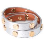 トリーバーチ 小物 TORY BURCH レザー ダブル ラップ ロゴ スタッズ 2連ブレス バングル ブレスレット シルバー 33858