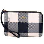 コーチ マルチポーチ COACHコーティングキャンバス スムースレザー プレイド チェック柄  コーナー ジップ リストレット ポーチ ミッドナイト 67934