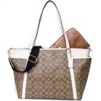 コーチ バッグ COACH コーティングキャンバス スムースレザー シグネチャー ベビー マザーズ 2WAY 斜め掛け ショルダー トートバッグ カーキ×チャーク C4071