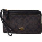 コーチ マルチポーチ COACH コーティングキャンバス ペブルレザー シグネチャー ロゴ ダブルジップ ウォレット リストレット ポーチ ブラウン×ブラック C5576