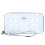 コーチ 長財布 COACH コーティングキャンバス レザー シグネチャー リストレット ウォレット ロング ジップ アラウンド 長財布 アイスブルー CBO02