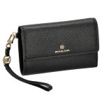 ショッピングマイケルコース MICHAEL KORS マイケルコース 三つ折り財布 ミニ財布 財布 ストラップ付き レディース アウトレット ブラック レザー ボタン式 送料無料 34S2GT9W7L 001