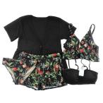 レディース水着 5点セット バンドゥ＆ビスチェ 体型カバー 大きいサイズ 8L ブラック