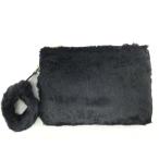  искусственный мех клатч женский с ремешком . черный 