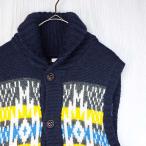 【ユニクロ（GU）特集】ジーユー　ネイティブ柄　カウチン　ニット　ベスト｜ネイビー・イエロー系｜サイズ：S｜USED｜ユニセックス CJ3