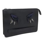 美品 フルラ クラッチバッグ モンスター レザー ブラック×ネイビー メンズ FURLA