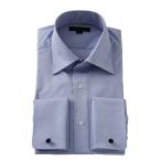 ショッピングカフス ワイシャツ メンズ 長袖 ブルー 青  ダブルカフス ワイドカラー 形態安定 プレミアムコットン カッター 無地 大きいサイズ おしゃれ オックスフォード