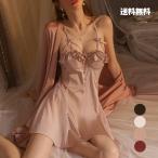 背中魅せレースベビードール シルク調ランジェリーワンピ 春夏ルームウエア　シースルー バッククロス 透け感