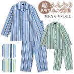 パジャマ メンズ 綿100% 長袖 冬向き 前開き ネル起毛 ストライプ柄 ブルー グリーン M L LL おそろい