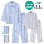 パジャマ メンズ 春 夏 長袖 綿100% 前開き 薄手のシャツ ストライプ柄 ブルー/グレー M/L/LL おそろい 父の日 ギフト