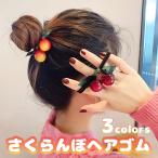ヘアゴム さくらんぼ ゴム2連 髪留め ドット柄 リボン 可愛い チェリー 髪 飾り ポニーテール おだんご ゴム 髪ゴム 親子 レディース キッズ おそろい お揃い