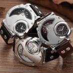 2フェイス腕時計 メンズ腕時計 ビッグフェイス仕様 クオーツ FASHION腕時計 メンズ ラウンド オシャレ シンプルカジュアル ビジュアル シルバー