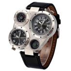 2フェイス 腕時計 メンズ ビッグフェイス仕様 クオーツ ラウンド コンパス オシャレ シンプル カジュアル ビジュアル シルバー デザイン メンズ腕時計  温度計