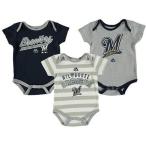 マジェスティック アメリカ USA メジャー リーグ 全米 野球 MLB Majestic Milwaukee Brewers Newborn ネイビー/グレー Triple Play 3-Piece ボディースーツ Set