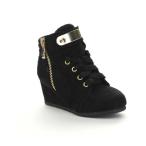 女の子の靴 子供 シューズ キッズ 海外厳選ブランド New Children Girls Comfort Lace Up Hidden ウエッジ スニーカー PEGGY-53K BLACK