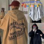 ジップ パーカー メンズ アウター バックプリント ロゴ ジップアップ ビッグパーカー ビッグシルエット ストリート 秋 冬 春 英字 体格カバー オーバーサイズ