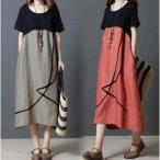 ショッピングワンピース 夏 レディース ワンピース レディース マキシ丈ワンピース 半袖 コットン シンプル ナチュラル ゆったりレトロ Aライン 大きいサイズ 夏