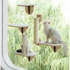 猫ステップ 猫ハンモック 吸盤式 木製 ウォールキャットシェルフセット 猫クライミングシェルフ ウォールキャットベッド 窓取り付け  猫爪とぎ