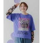 Tシャツ ScoLar スカラー 152743 花とネコ柄のレイヤード風 接触冷感ロンT トップス カジュアル ガーリー レトロ 猫 原宿系 個性的 ポイント