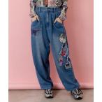 パンツ SALE ScoLar スカラー 153602 刺繍デニムアップリケ プレミアムパンツ ボトムス カジュアル ガーリー レトロ 原宿系 個性的 ポイント