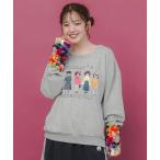 ショッピングレトロ トップス 新作 ScoLar スカラー 153744 アームウォーマー付き レトロ柄裏毛プルオーバー カジュアル レトロ 原宿系 個性的 ポイント