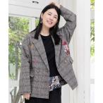 ジャケット is ScoLar イズ スカラー 553251 花蝶刺繍のオーバーサイズ チェック柄ジャケット アウター フェミニン ガーリー 原宿系 個性的 ポイント
