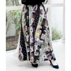 スカート is ScoLar イズ スカラー 553256 芸術と音楽と花のコラージュ柄フレアスカート ボトムス シック フェミニン 原宿系 個性的 ポイント