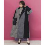 コート 新作 is ScoLar イズ スカラー 553269 バラ刺繍起毛チェック×蝶レース×フェイクウールコート アウター シック フェミニン 原宿系 個性的 ポイント